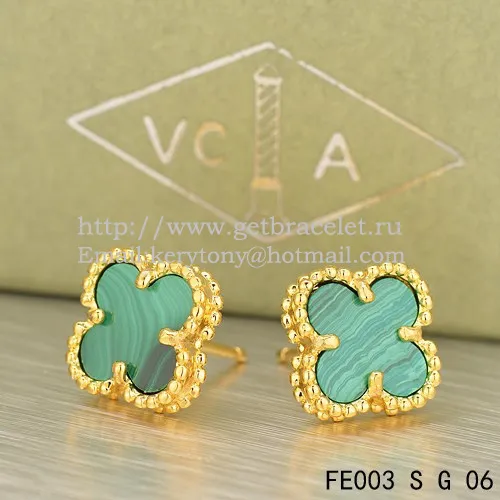 Van Cleef & Arpels Sweet Alhambra Earrings Yellow Gold With Malachite Mother Of Pearl