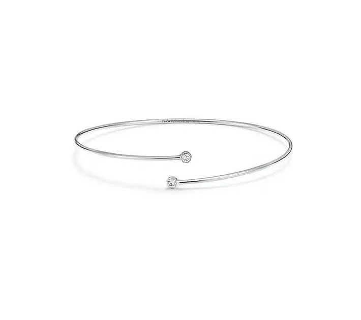 Tiffany Elsa Peretti Clone Diamonds Thin Adjustable Hoop Bangle Price In Malaysia Silver/Pink Gold Best Gift GRP10204/GRP09660