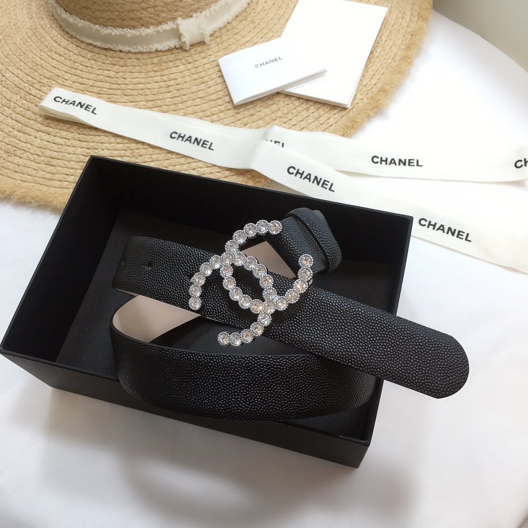 Chanel Belt With Beaded Buckle Black With Silver Hardware Women Belt 30MM