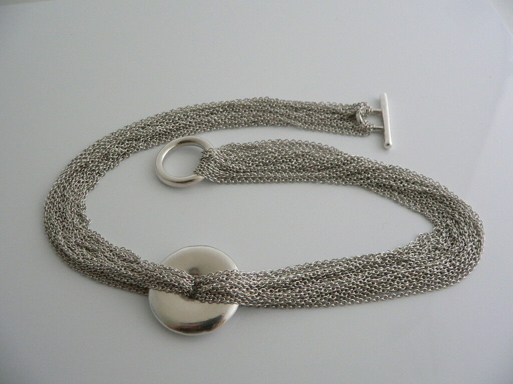 Tiffany & Co Silver Circle Mesh Necklace Pendant Chaim Link Chain Gift Pouch
