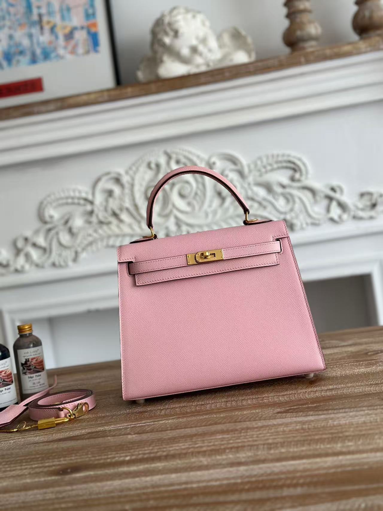 Hermes 25cm Kelly Bag Togo Leather Handbag Pink