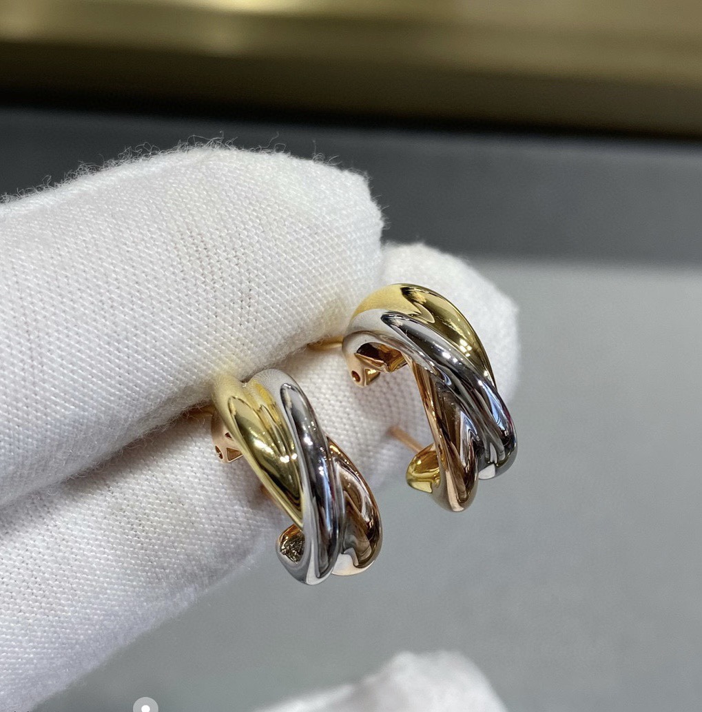 Cartier Triple Hoop Tri-color Stud Earrings