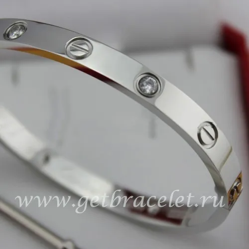 Replica Cartier White Gold Men and Women Love Bracelet 4 Diamonds B6035816 (New Version - Prevent Screws Fall Out)