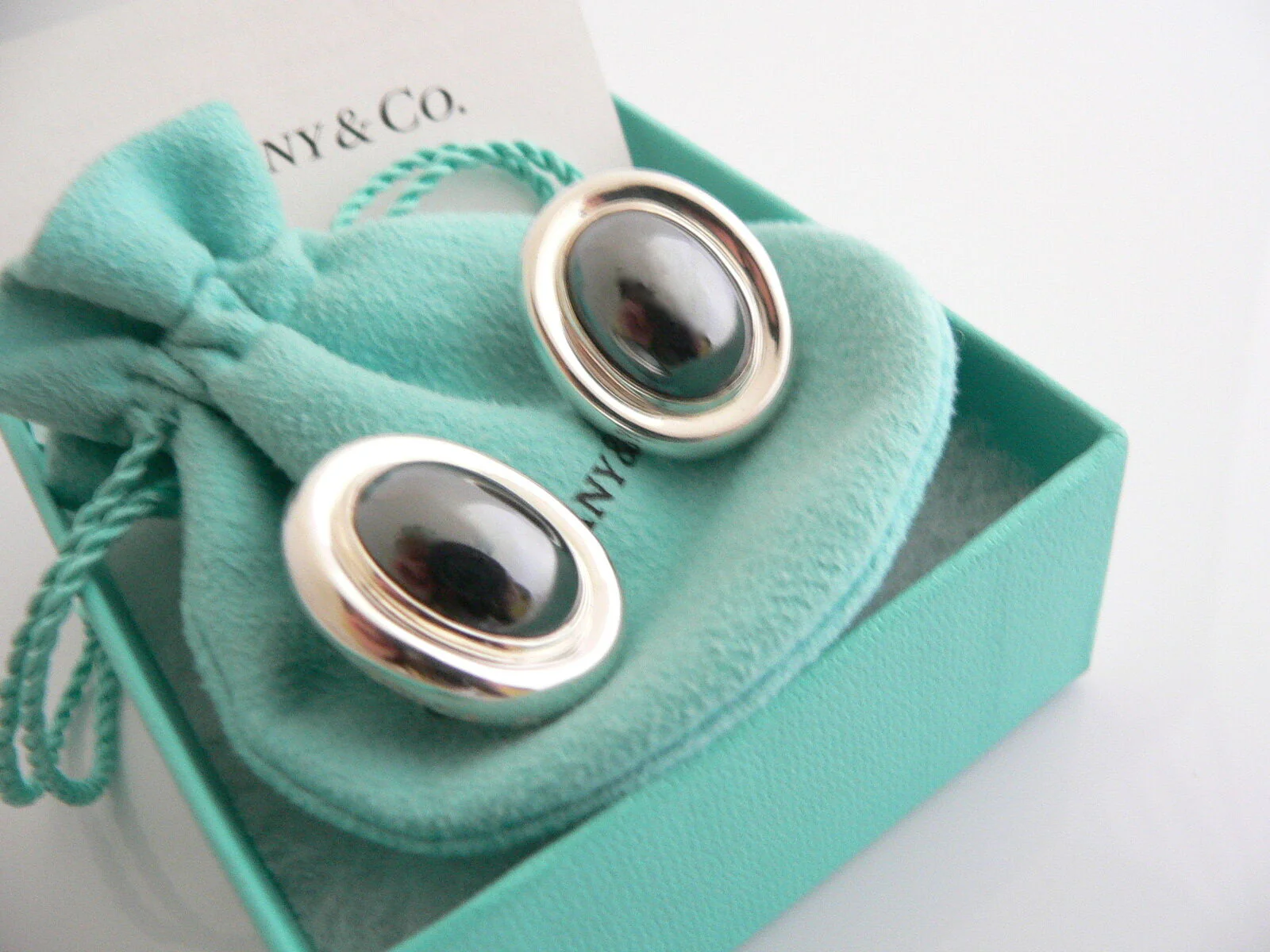 Tiffany & Co Hematite Earrings Gemstone Pierced Gift Pouch Love Picasso T and Co