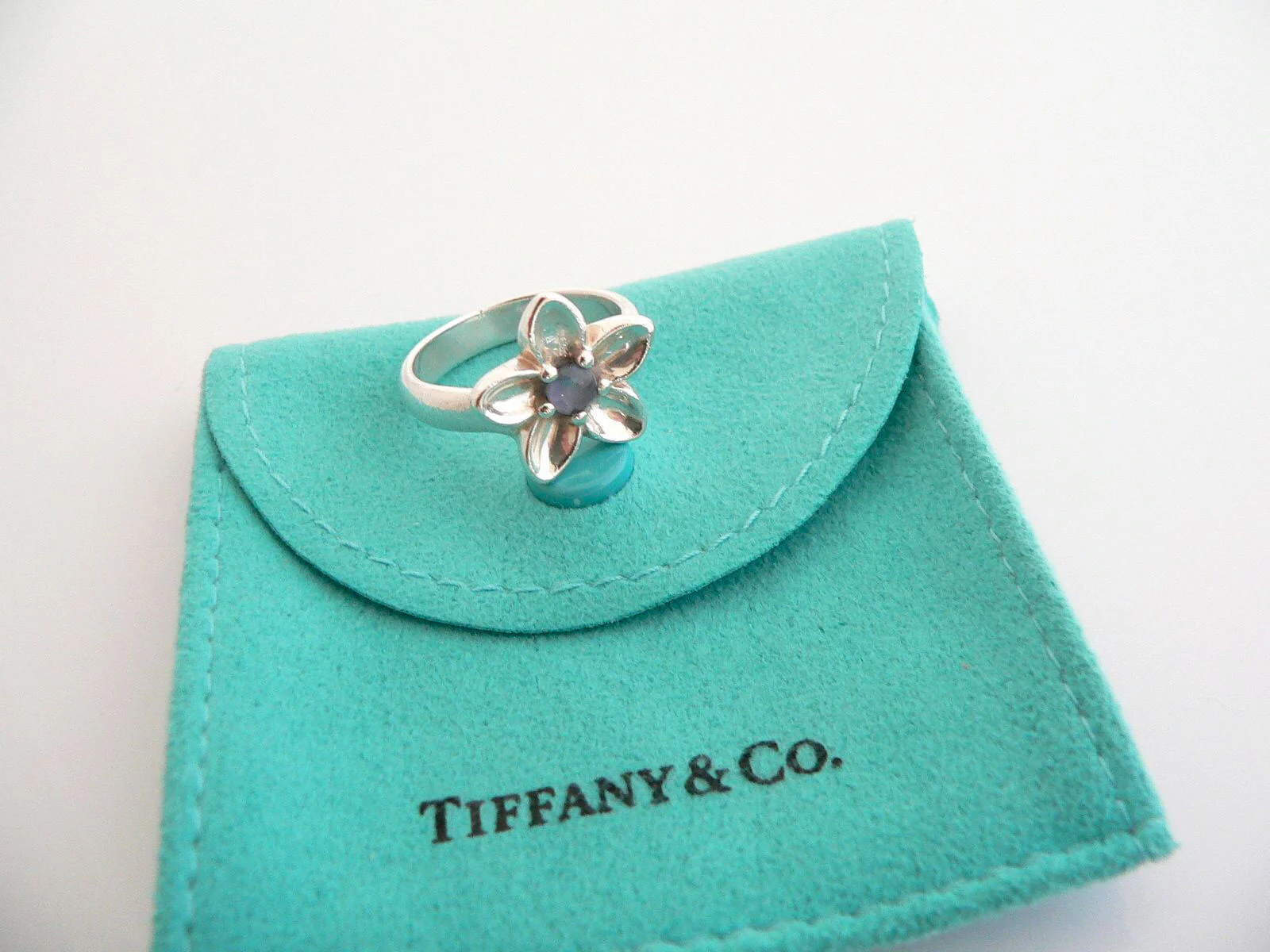 Tiffany & Co Flower Ring Band Petals Iolite Silver Nature Sz 8.25 Gift Pouch Art