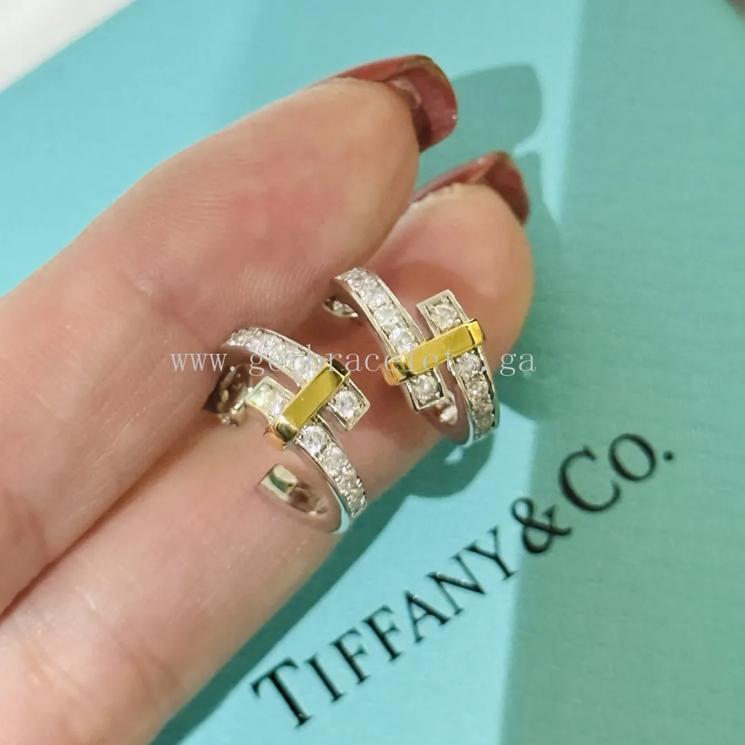 Tiffany Edge Hoop Earrings in White Gold and Yellow Gold with Diamonds