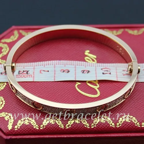 Copy Cartier Love Bracelet Paved Diamonds Pink Gold N6036916