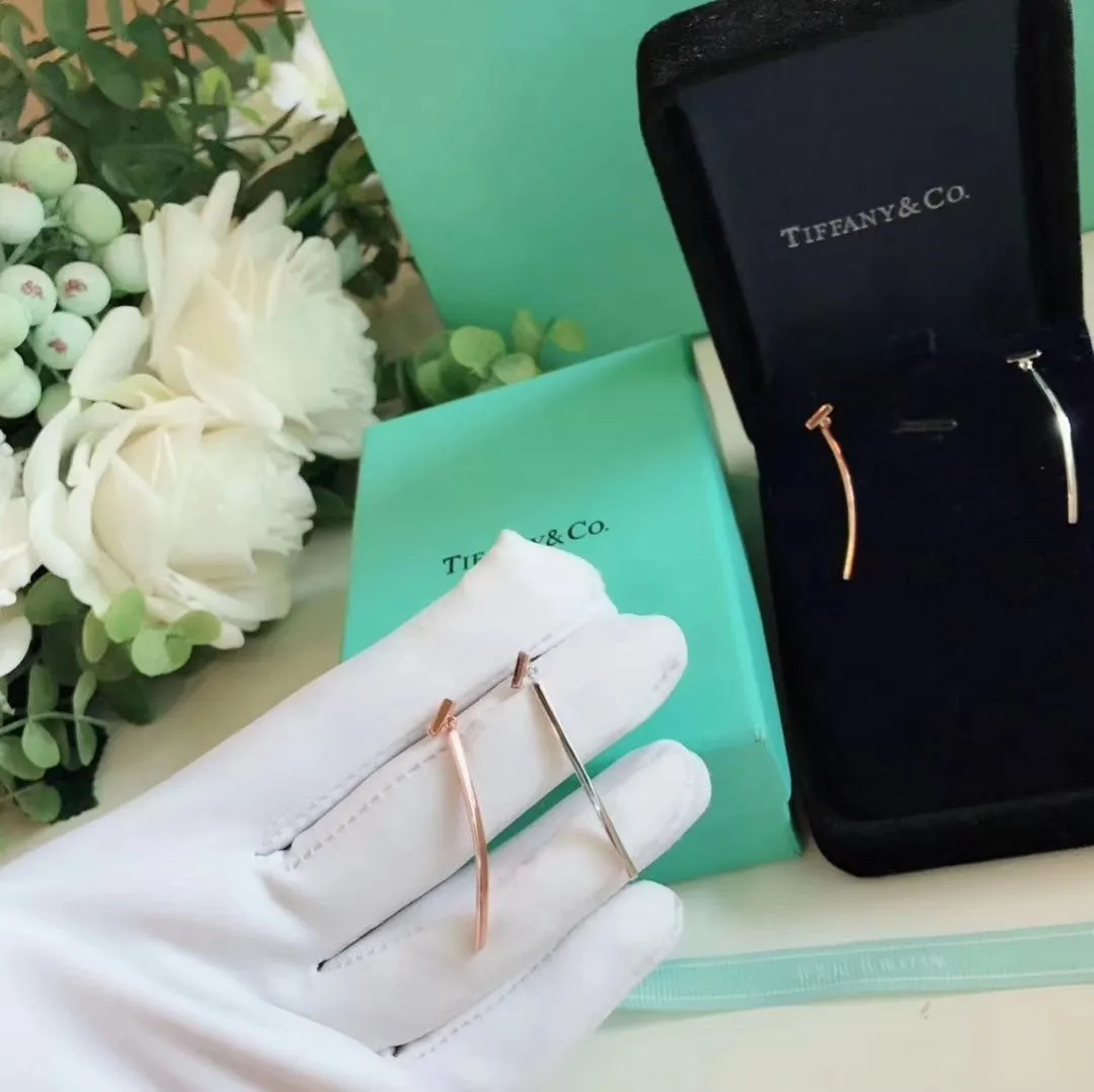 Design Tiffany T 925 Silver Wire Bar Pendant Ladies T Motif Earrings Rose Gold/Silver 62271906 Wholesale Valentines Day Gift