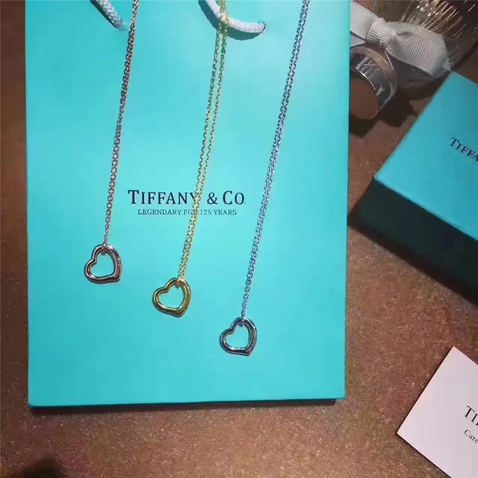 Tiffany Elsa Peretti Open Heart Pendant Studded Crystals Necklace Fashion Women Jewelry 11624294/30171179