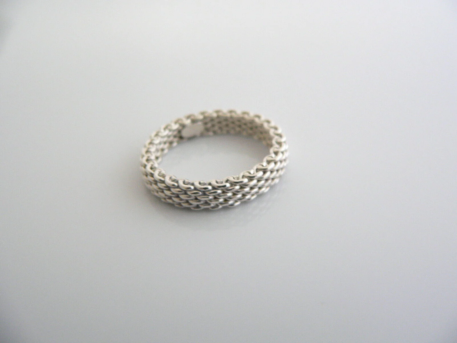 Tiffany & Co Silver Mesh Stacking Ring Band Sz 5.25 Gift Love Narrow Weave