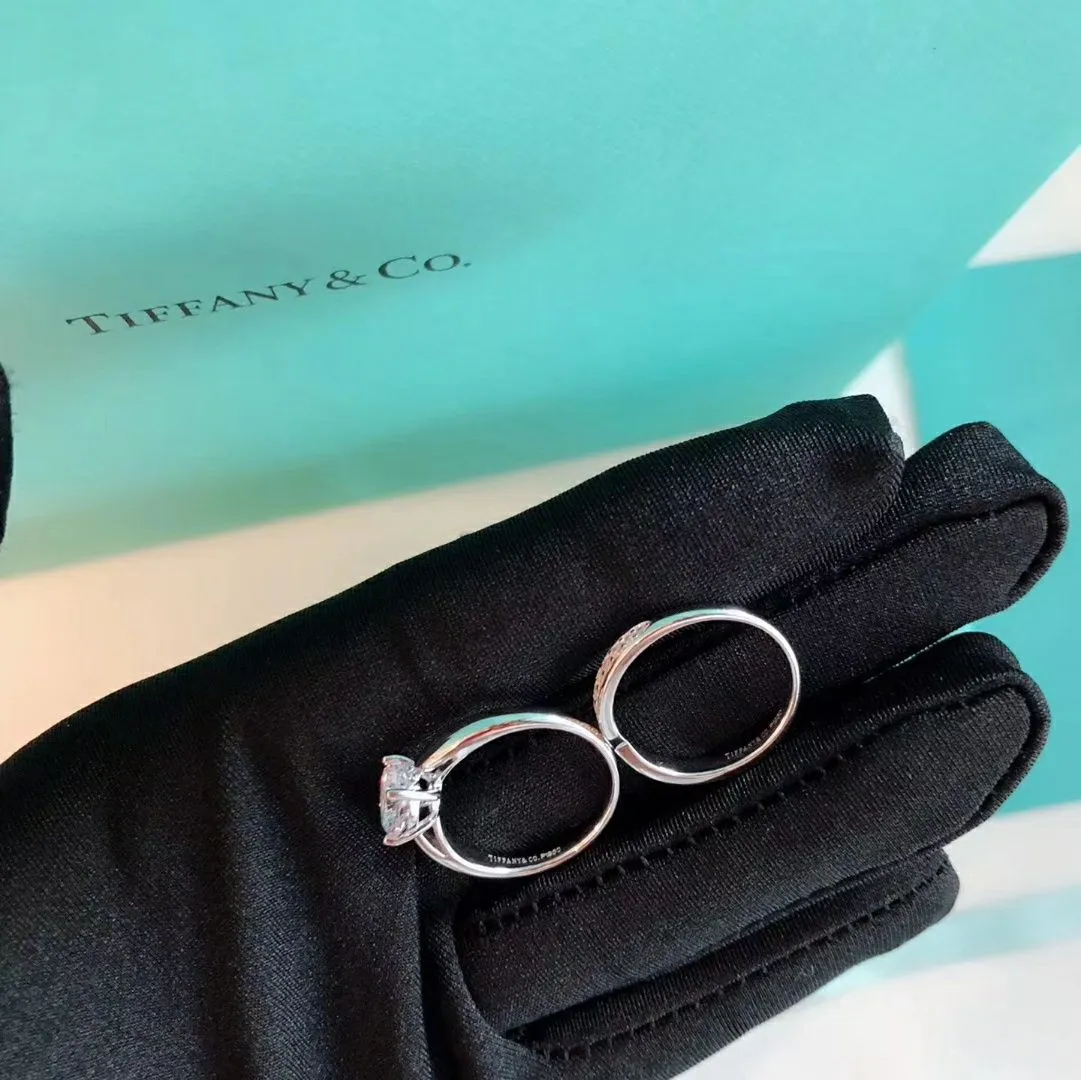 Most New Tiffany Love Setting Fully-diamonds Silver Band Women Four Paws Two-in-one Engagement Ring UK