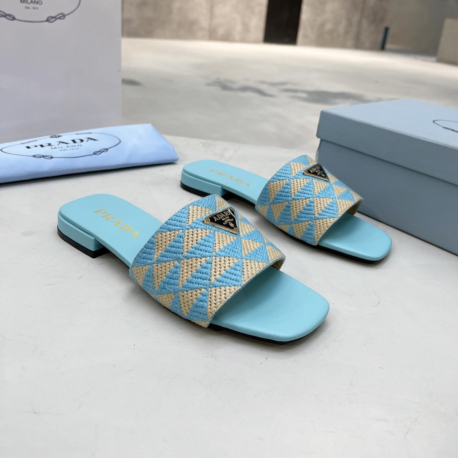 Prada Fabric Flat Bottom Slide Sandal (Replica)