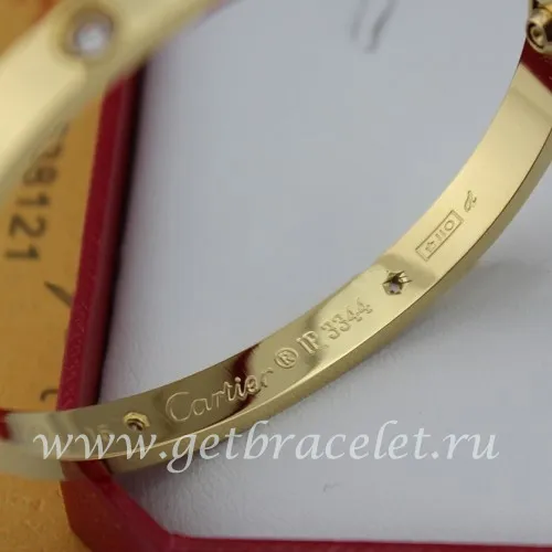 Imitation Cartier Men and Women Yellow Gold Love Bracelet 4 Diamonds B6035916 (New Version - Prevent Screws Fall Out)