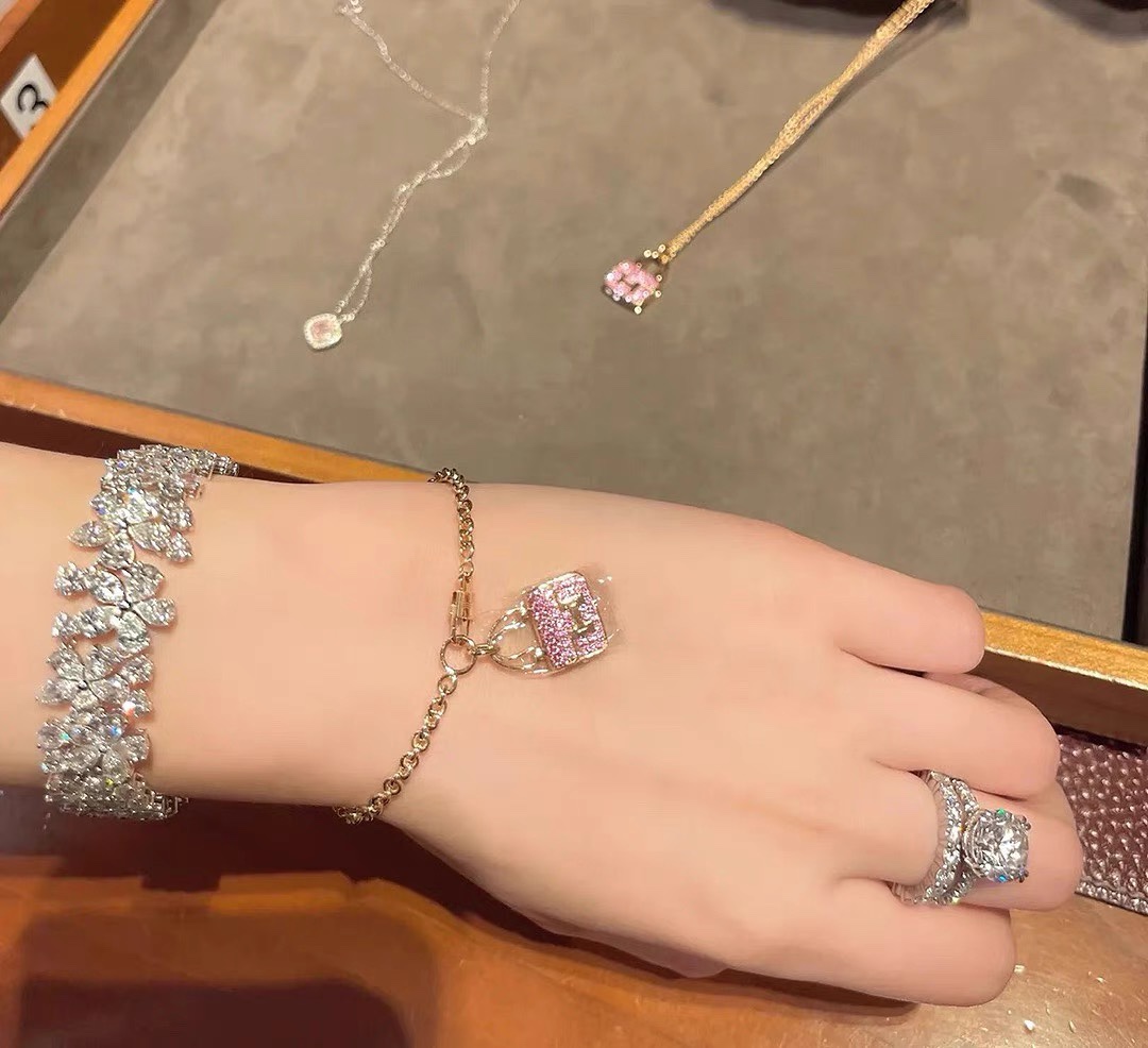 Hermes Pink Diamond Bag Bracelet