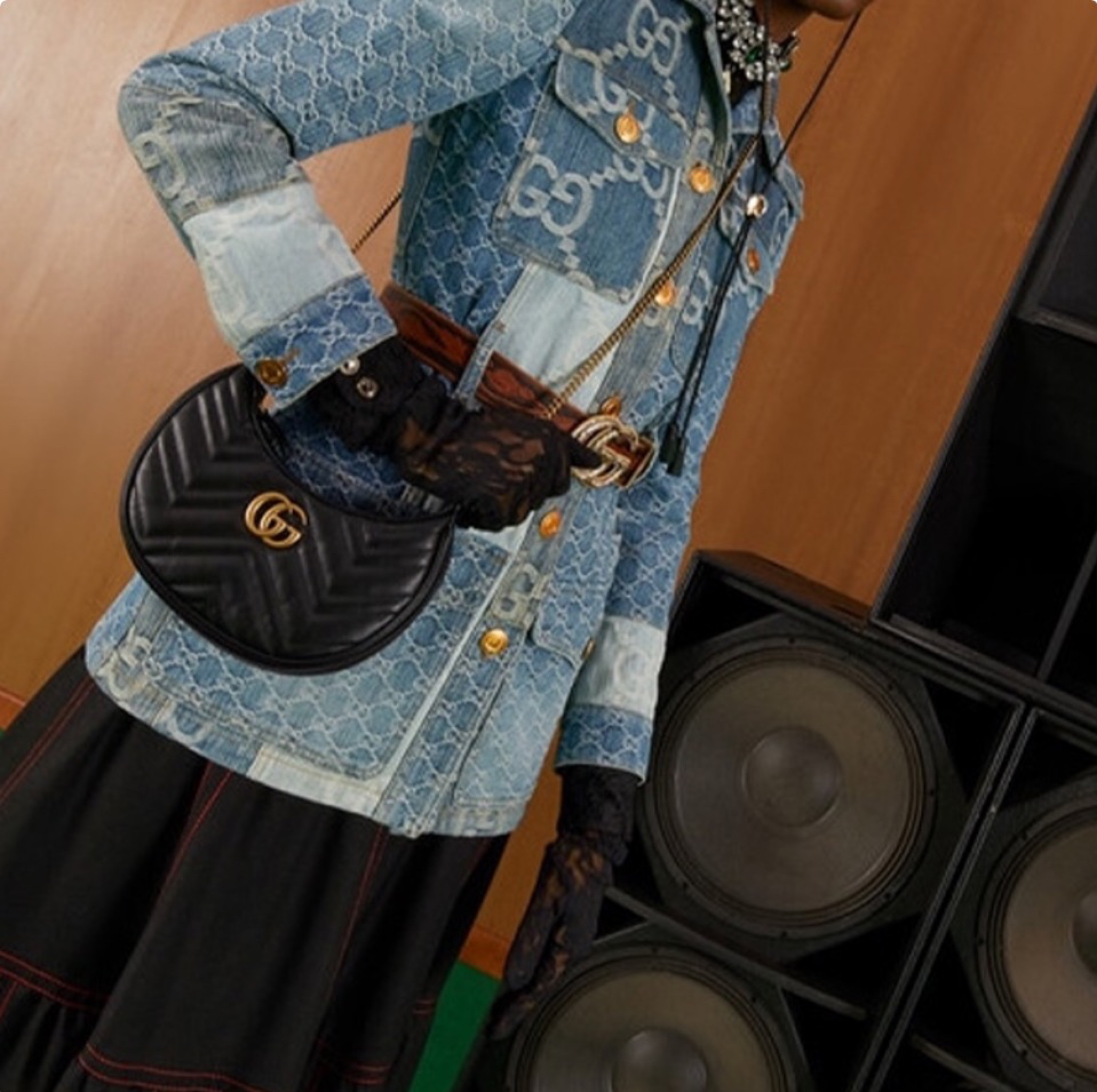 Gucci Marmnt Half Moon Shoulder Bag Handbag (Replica)