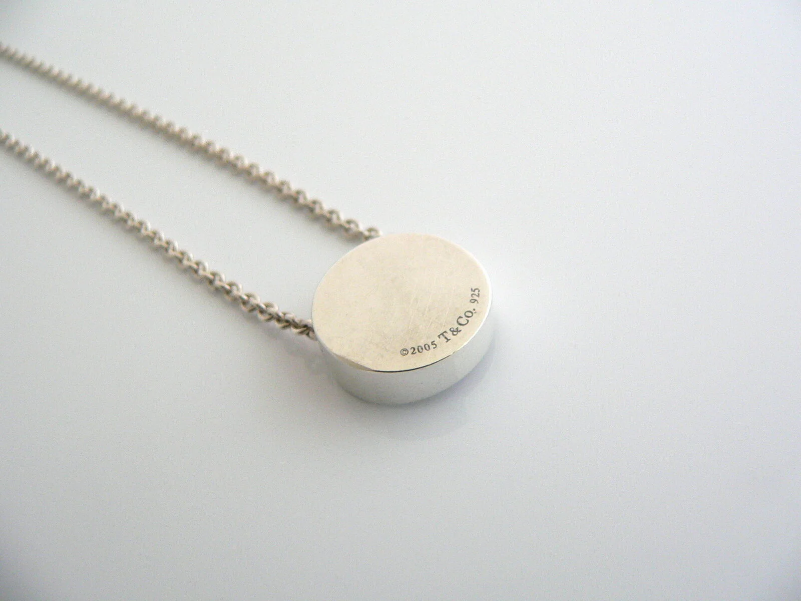 Tiffany & Co 1837 Necklace Circle Concave Pendant Charm 17 In Chain Silver Gift