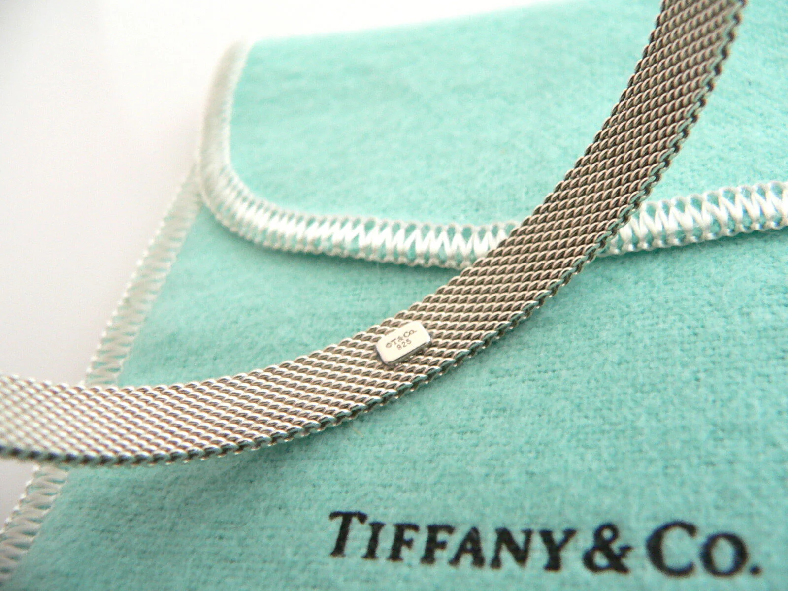 Tiffany & Co Silver Somerset Mesh Weave Bangle Bracelet Gift Pouch Love Art