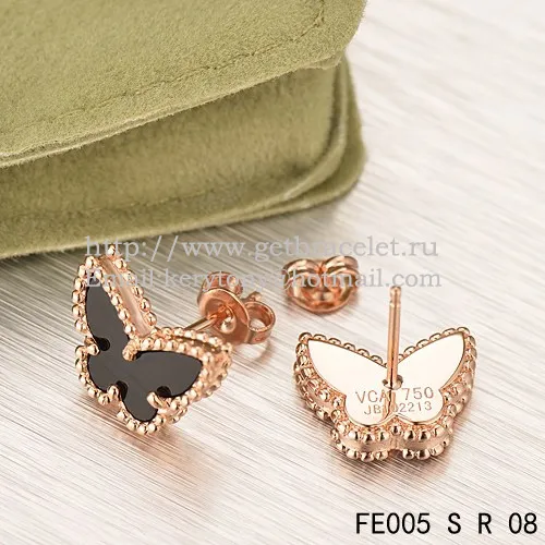 Van Cleef & Arpels Sweet Alhambra Butterfly Earrings Pink Gold With Black Onyx Mother Of Pearl