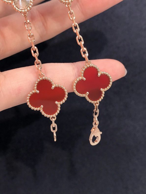 Van Cleef Bracelet Dupe – Red & Gold Clover Bracelet, Rose Gold