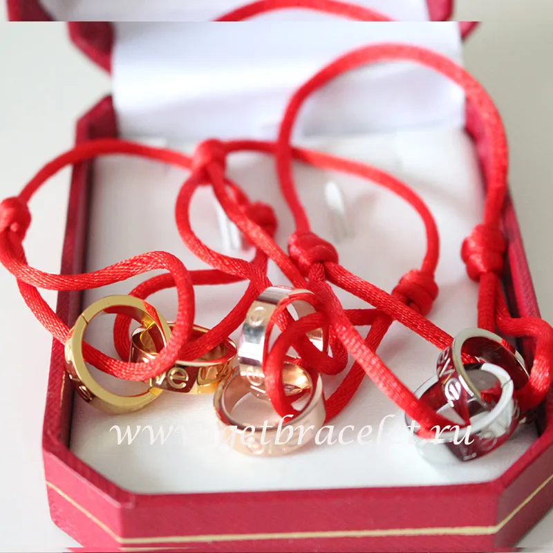 Cartier Double Ring Love Bracelet Yellow Gold Red Rope