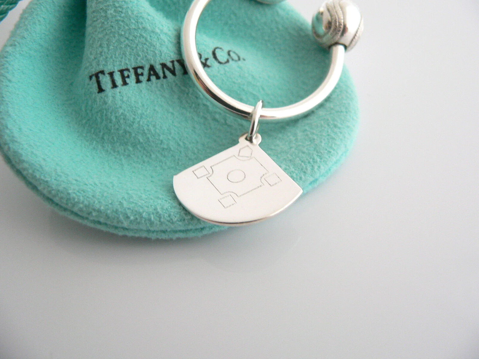 Tiffany & Co Silver Baseball Ball Diamond Key Ring Key Chain Keychain Gift Pouch