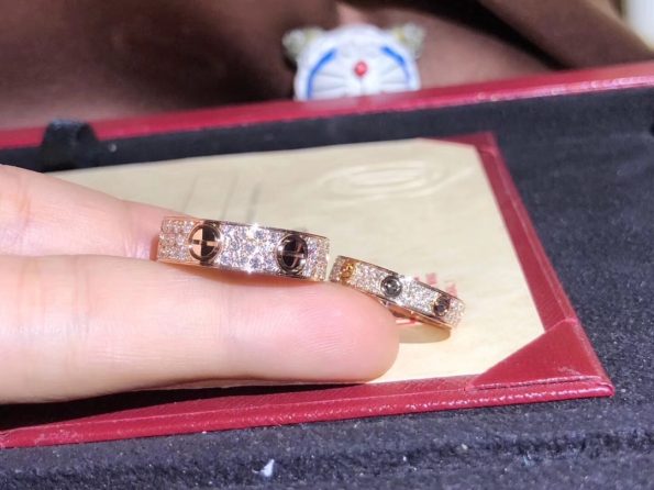 Cartier LOVE RING Dupe, Full Diamonds, Rose Gold, Two widths available
