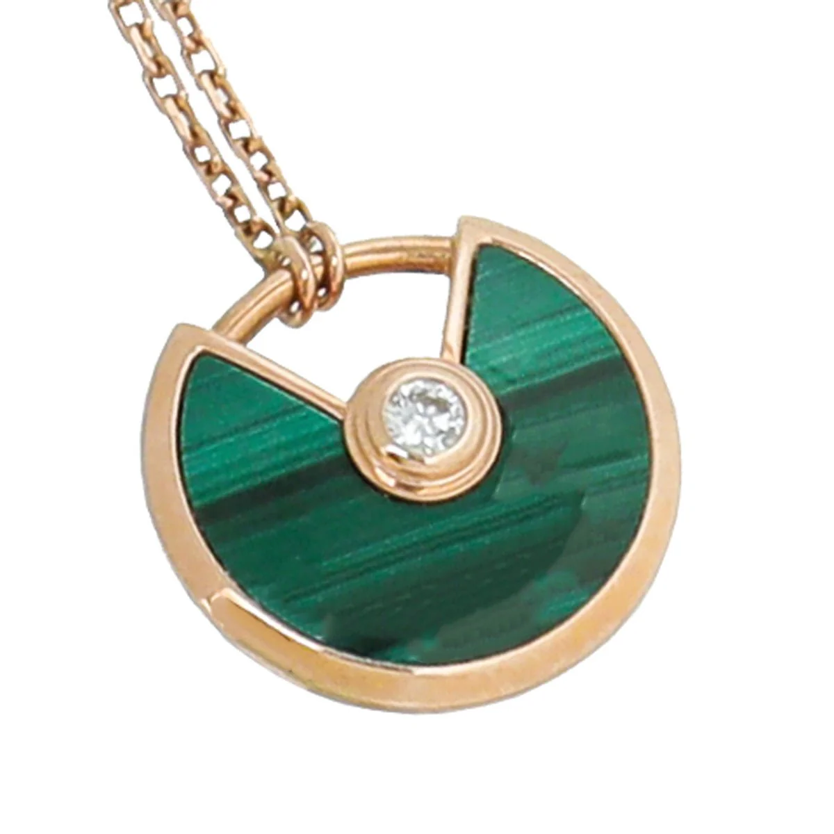 Cartier 18K Pink Gold Malachite Diamond Amulette De Cartier XS Necklace