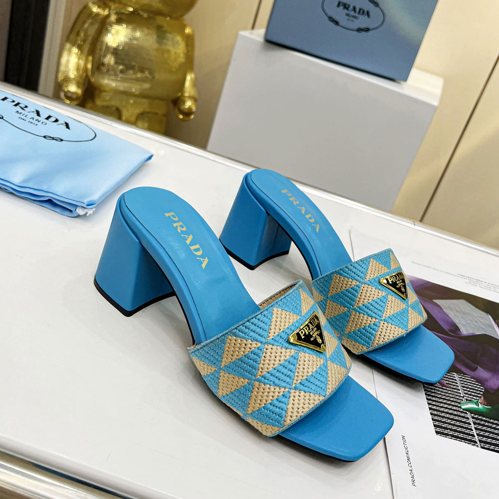 Prada Fabric Chunky Heels Sandals Slide (Replica)