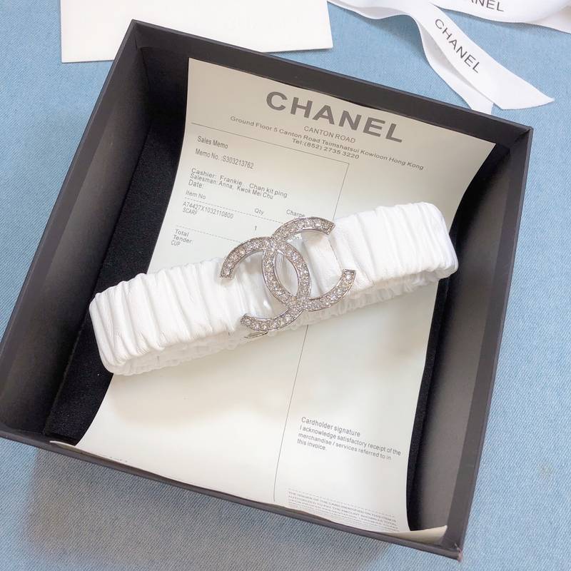 Chanel Belt Double C Buckle White Silver-Toned Hardware and Strass Women Belt 30MM