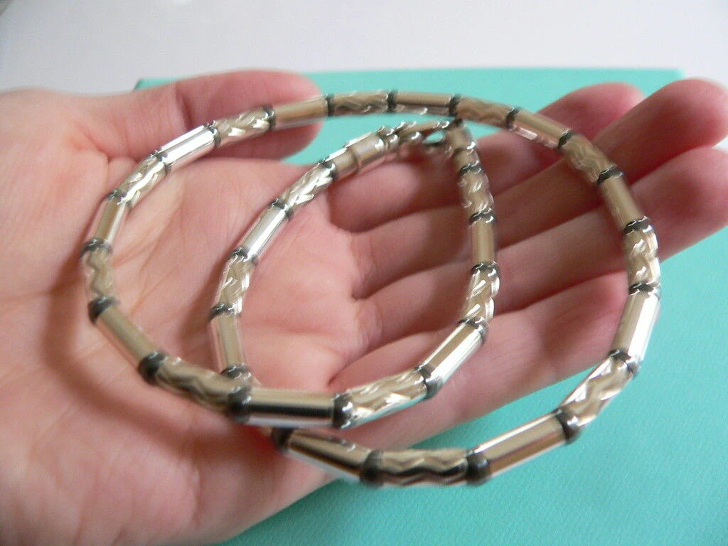 Tiffany & Co Silver Hematite Carved Bead Necklace Pendant Chain Rare Gift Cool