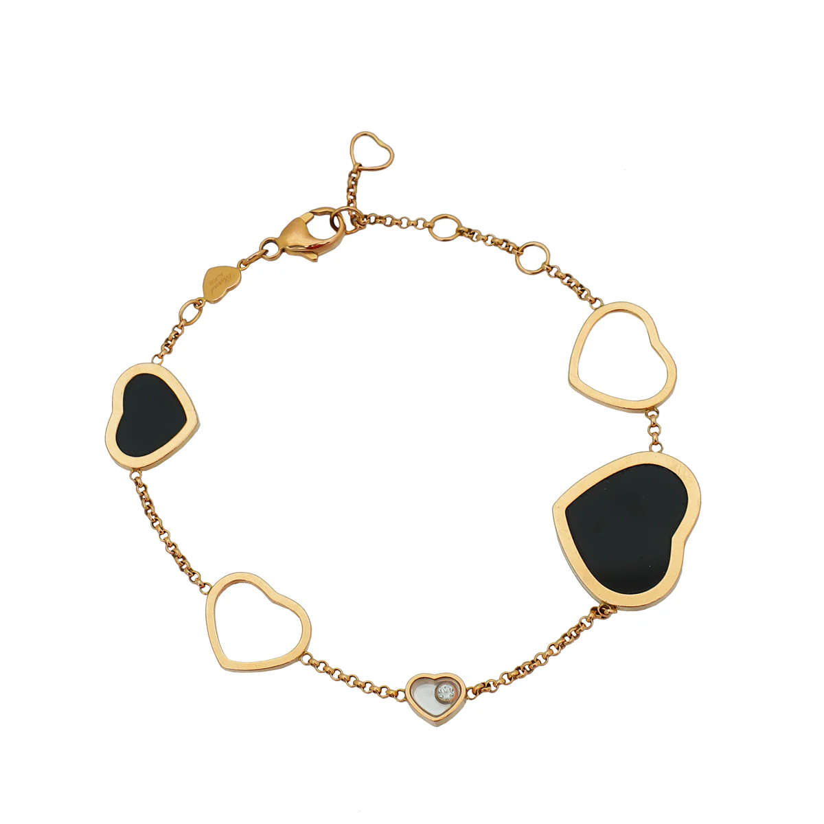 Chopard 18K Rose Gold Onyx Diamond Happy Hearts Bracelet