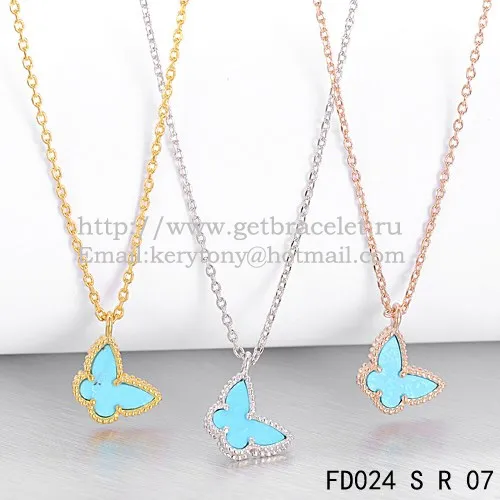 Van Cleef Arpels Lucky Alhambra Butterfly Necklace Pink Gold With Turquoise Mother Of Pearl