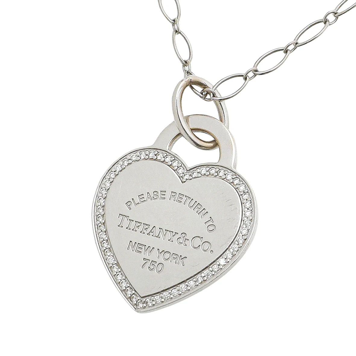Tiffany & Co 18K White Gold Diamond Return To Tiffany Heart Tag Necklace