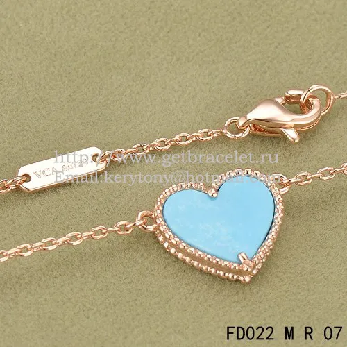 Van Cleef Arpels Sweet Alhambra Heart Pendant Pink Gold With Turquoise Mother Of Pearl