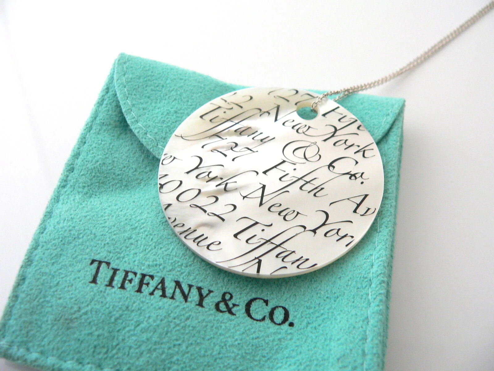 Tiffany & Co Silver Mother Pearl Necklace Notes Charm 20 In Chain Gift Pouch Art