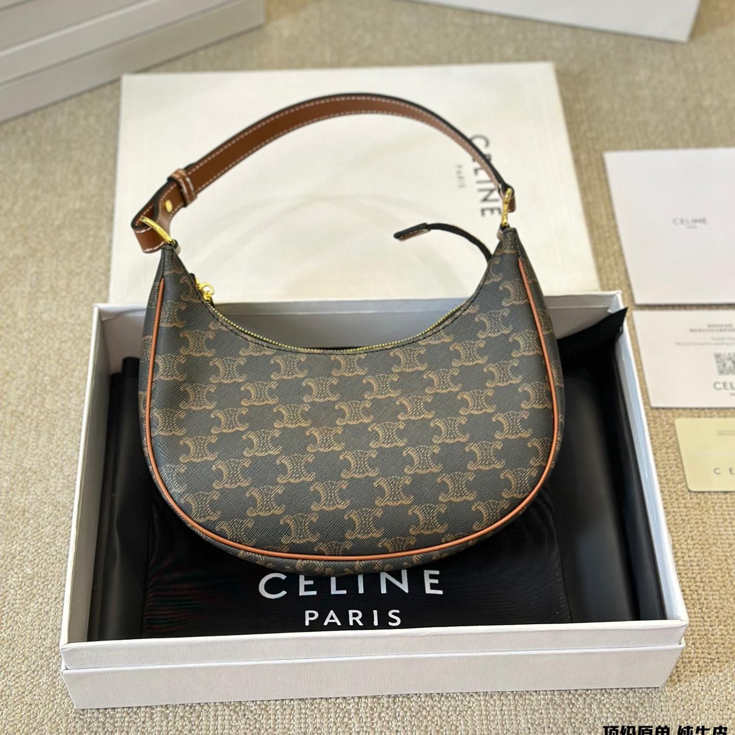 Celine Triomphe Half Moon Leather Handbag Shoulder Bag (Replica)