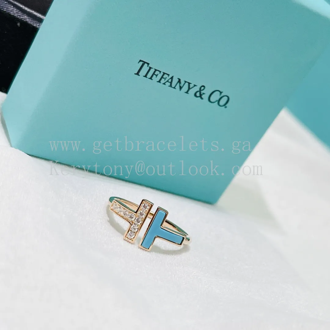 Tiffany T Wire Ring Turquoise and Diamonds Rose Gold