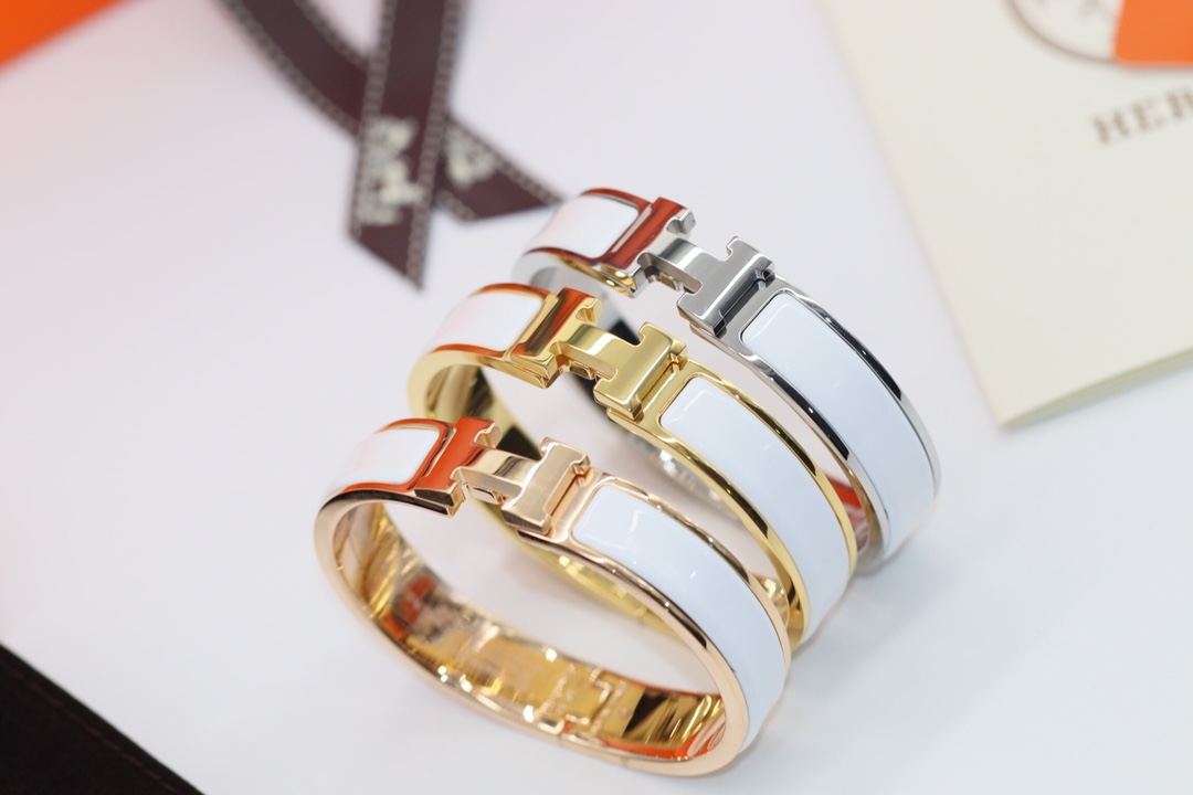 Fake Hermes Bracelet, Clic H bracelet Dupe, White Enamel Bracelet, Three Color