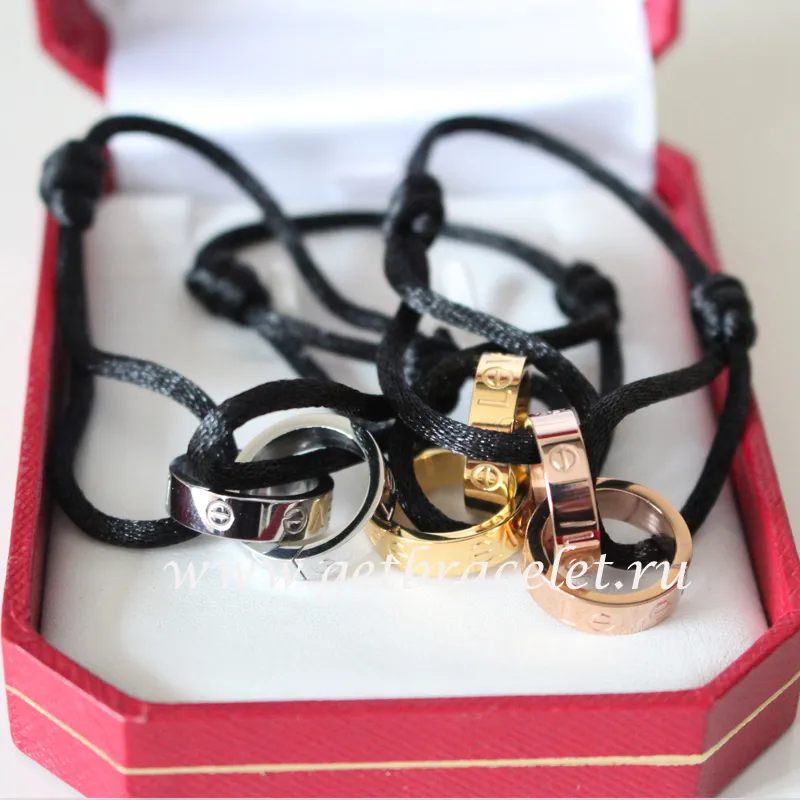 Cartier Double Ring Love Bracelet White Gold Black Rope