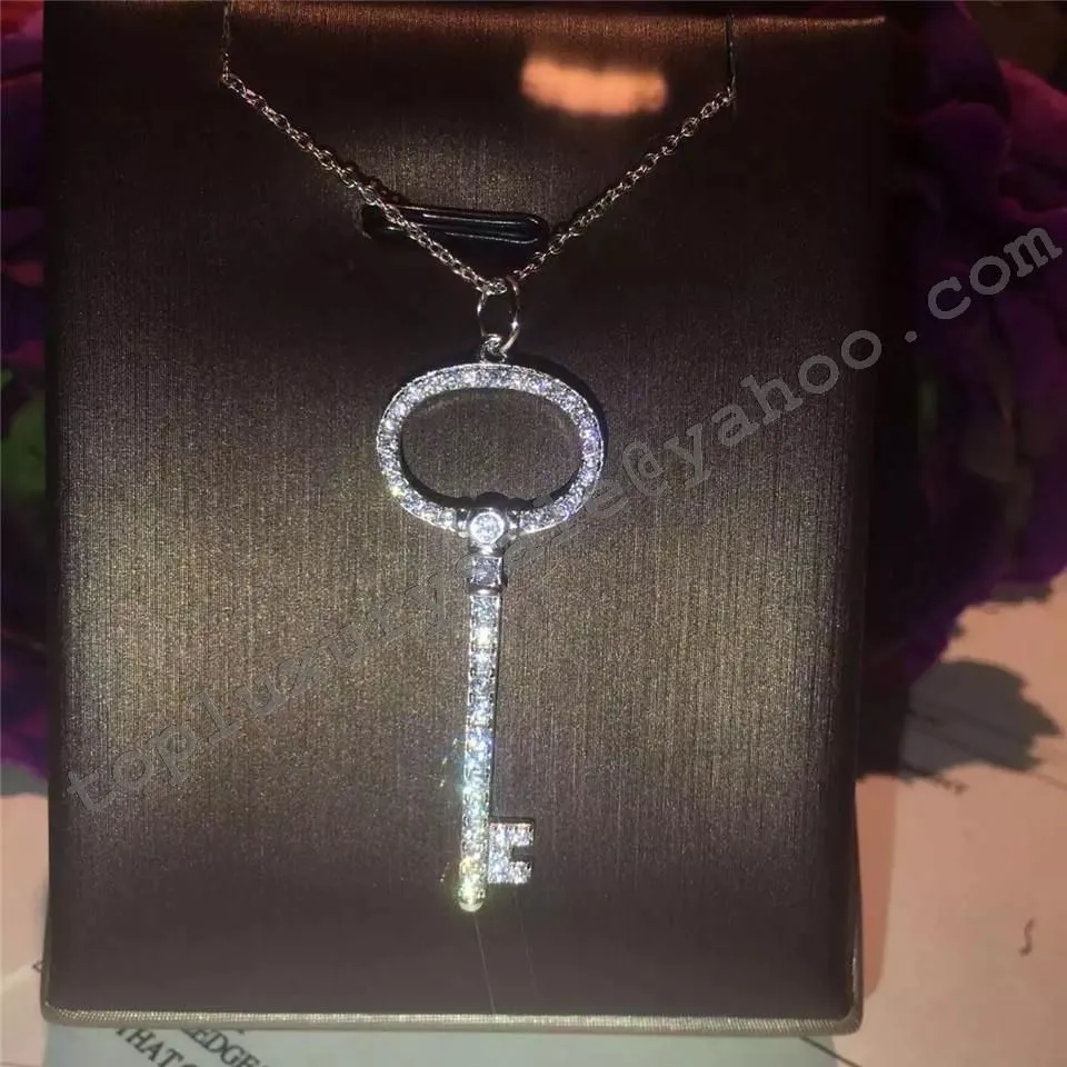 Hot Sale Tiffany Keys Oval Key Pendant Chain Necklace Diamonds Sterling Silve GRP03245