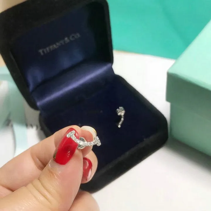 Tiffany T Smile Earrings Crystals Silver Pink/Yellow Gold Celebrities UK Sale