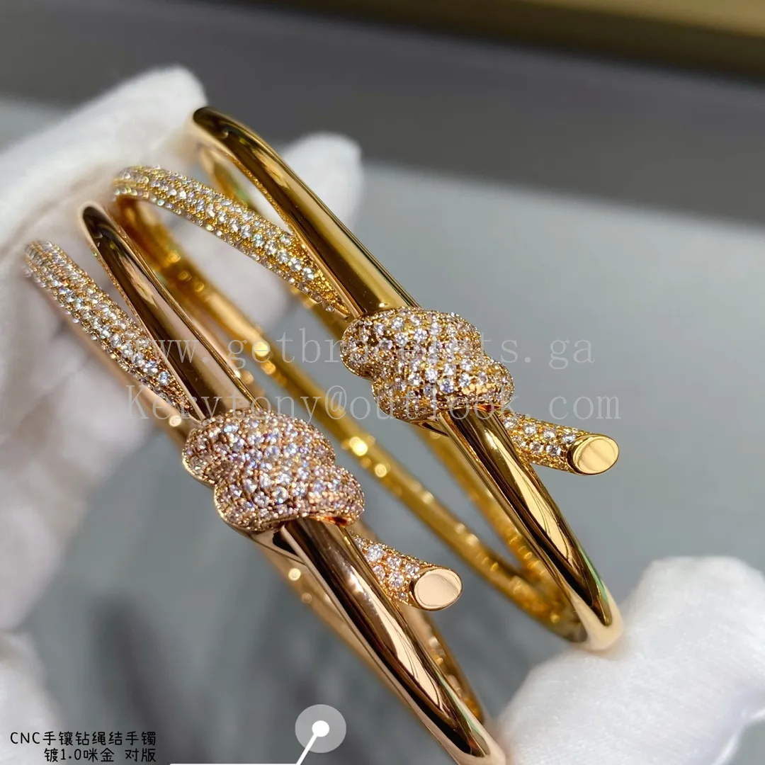 Tiffany Double Row Hinged Bangle in Rose Gold/Yellow Gold with Diamonds