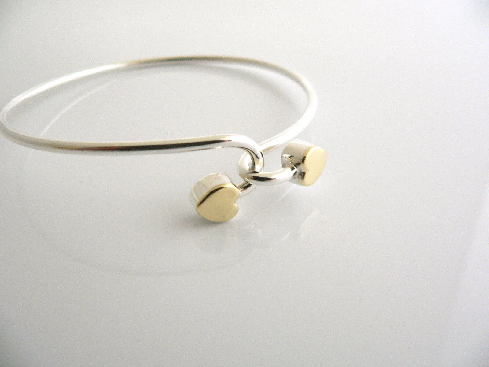 Tiffany & Co Silver 18K Gold Two Hearts Bangle Interlocking Bracelet Gift Love