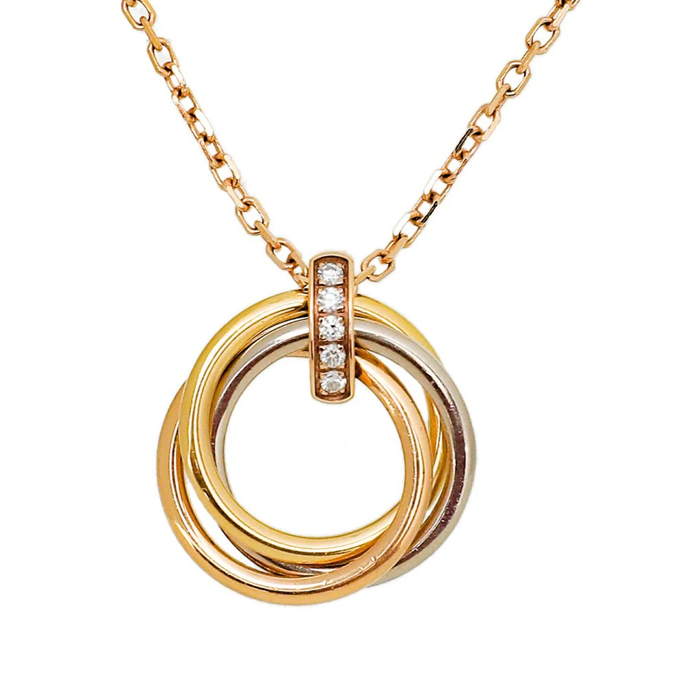 Cartier 18K Tricolor Gold W- 5 Diamonds Trinity Necklace