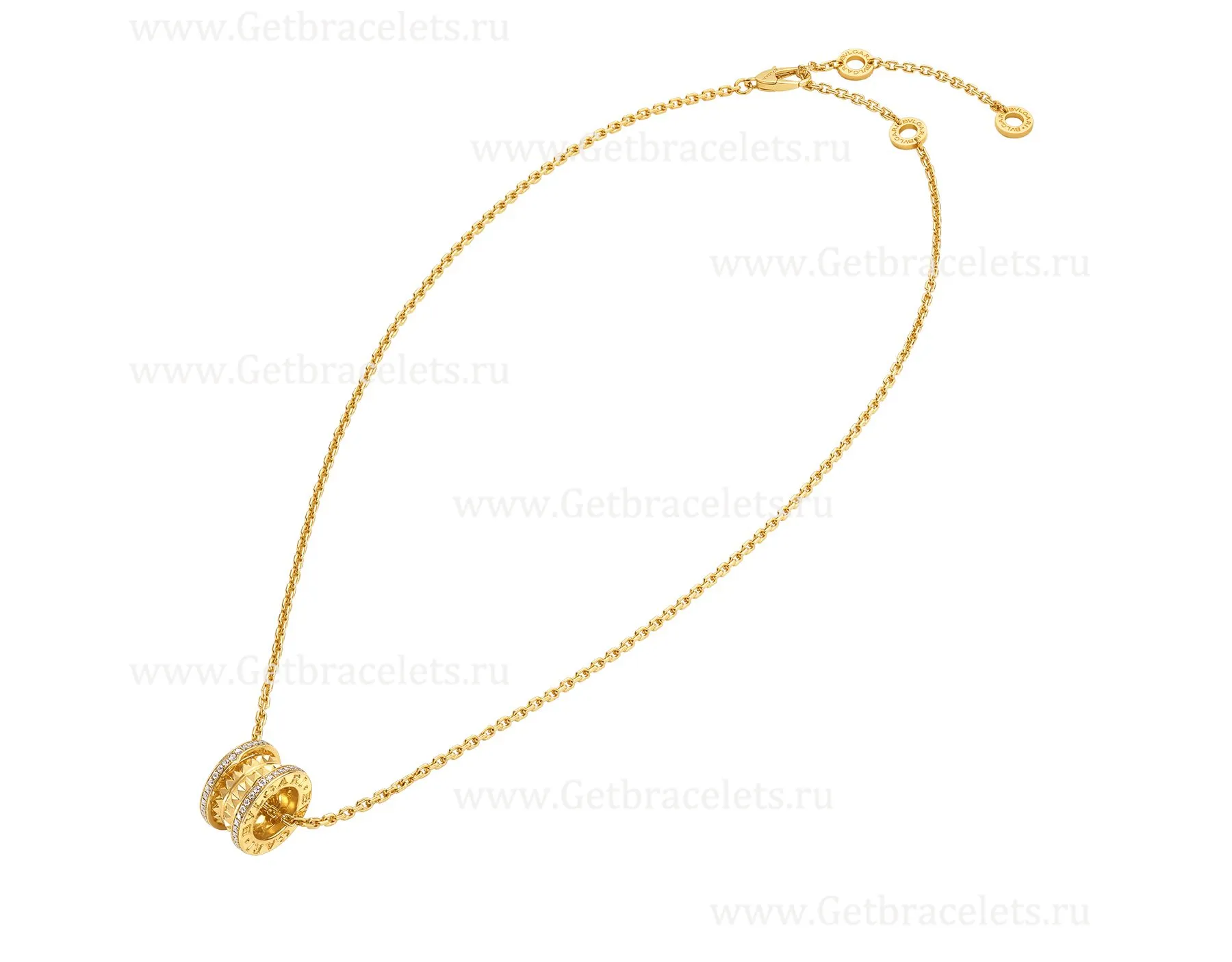 B.zero1 Rock Necklace with 18kt Yellow Gold Pendant with Studded Spiral Pave Diamonds on the Edges