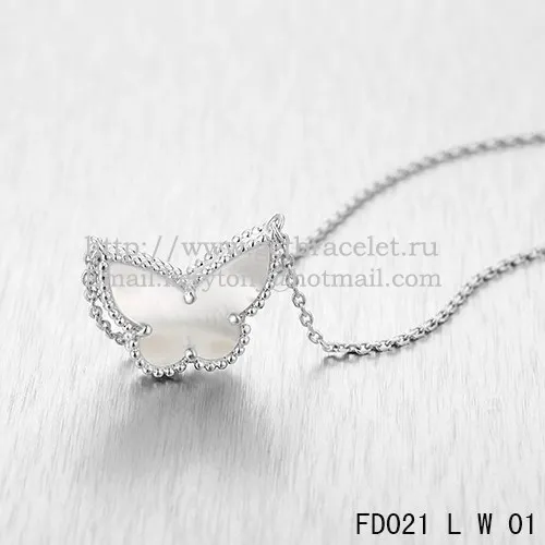 Van Cleef Arpels Lucky Alhambra Butterfly Pendant White Gold With Gray Mother Of Pearl