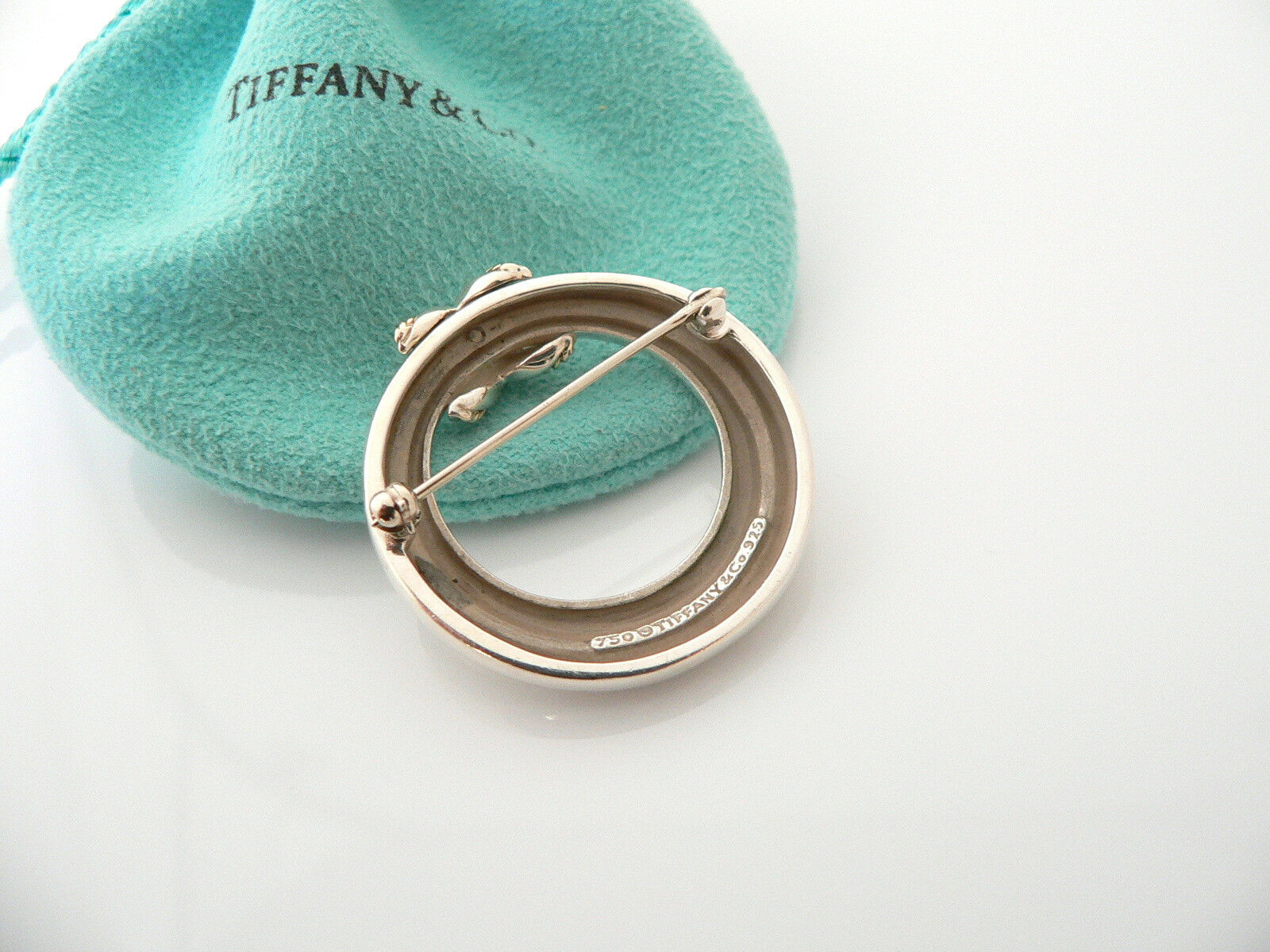 Tiffany & Co Silver 18K Gold Signature X  Rope Brooch Pin Rare Gift Pouch Love