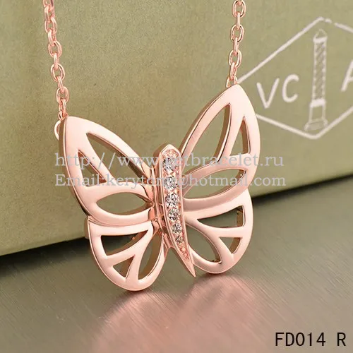 Van Cleef Arpels Butterfly Hollowing Carving Pendant Pink Gold With Diamond