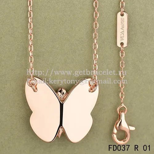 Van Cleef & Arpels Flying Butterfly Pendant Necklace Pink Gold With White Mother Of Pearl Diamonds