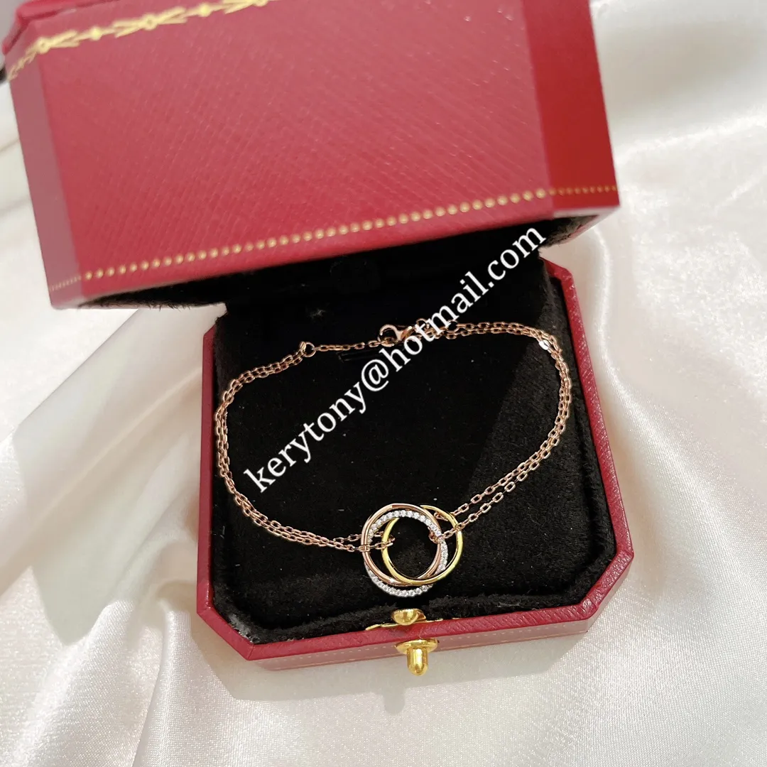 Top Sale Cartier Trinity Bracelet White Gold/Yellow God/Rose Gold with Diamonds B6059017 For Girls